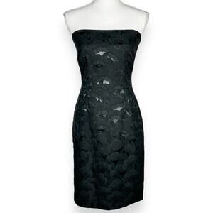 Trina Turk Womens Shimmer Floral Jacquard Strapless Dress Size 2 Black Cocktail
